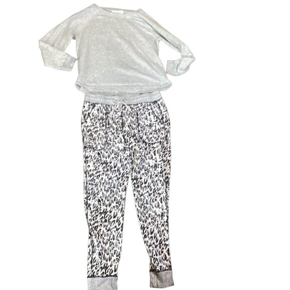 Live Love Lounge by Karen Neuberger 2-Piece Set Solid/Leopard Sz S Gray #49P - Picture 3 of 10